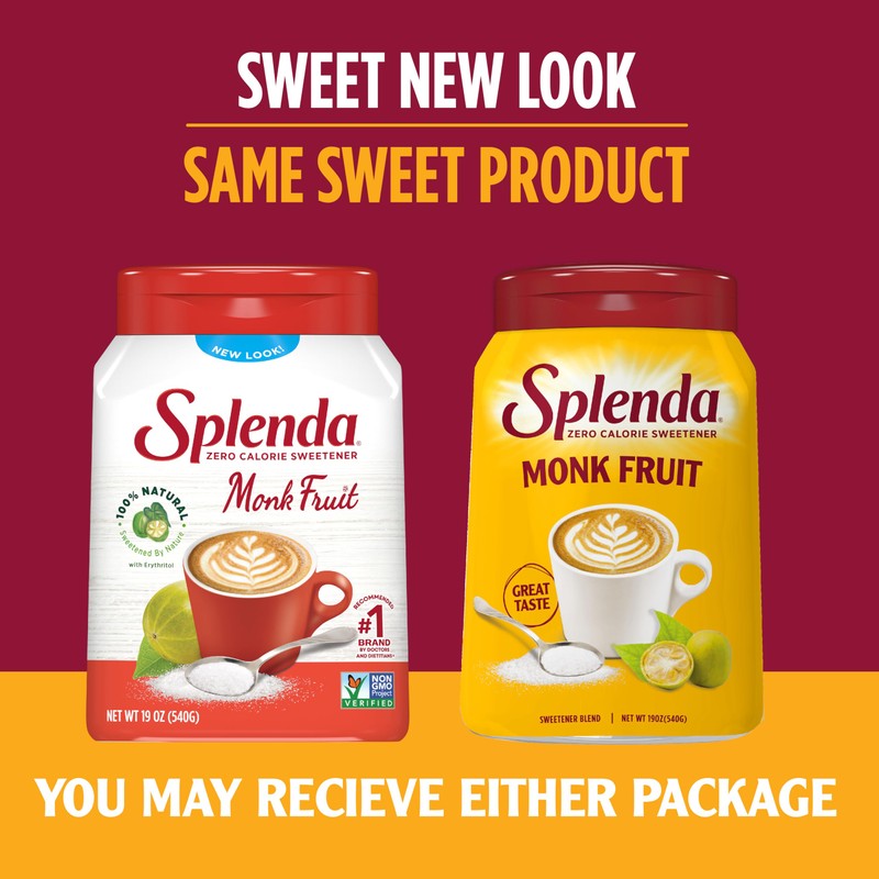 SPLENDA Monk Fruit Zero Calorie Plant Based Granulated Sweetener Jar,