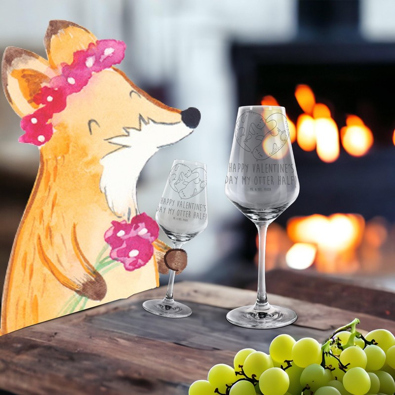 Mr. & Mrs. Panda Weißwein Glas Otter Valentine - Geschenk,