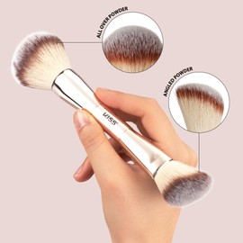 KISS NEW YORK Professional Dual Ended Powder Brush, All Over Face Application, Easy Sculped Look with Angled Powder Brush for Blush, Setting Powder, Contour