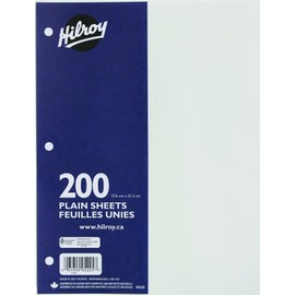 Hilroy Refill Paper, Plain, 3 Holes, 10-7/8 X 8-3/8 Inches, 200 Per Pack (05225)