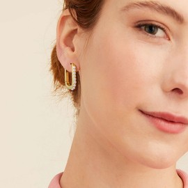 ALEXCRAFT 14K Pearl Hoop Earrings Gold Small Golden Earrings Women's Gift for Women Girlfriend Girls, Brass