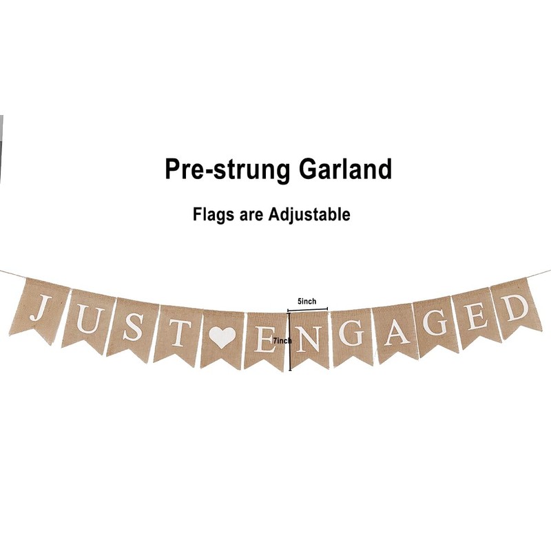 Just Engaged Banner Sign, Rustic Burlap Engagement Party Decorations, Pre-strung