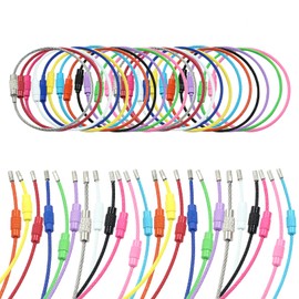 Cionyce 24 Pcs Durable Stainless Steel Cable Wire Key Chain - 1.5mm Thickness Key Rings for Travel, Luggage Tags, Outdoor Activities - 6 Inch Length for Easy Hanging and Security（Mix Color）