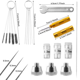 21 Pieces Airbrush Nozzle Cap Kit,0.2mm/0.3mm/0.5mm Airbrush Needle Replacement Parts with Wrench and Airbrush Cleaning Repair Tool for Airbrush Sprayer Accessories