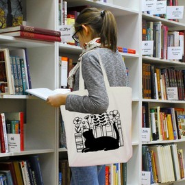 Xasopffe Black Cat Tote Bag for Women Canvas, Aesthetic Book Tote Bag for Cat Lovers Mom Teacher Friends, Cute Cat Gifts for Women Birthday Christmas