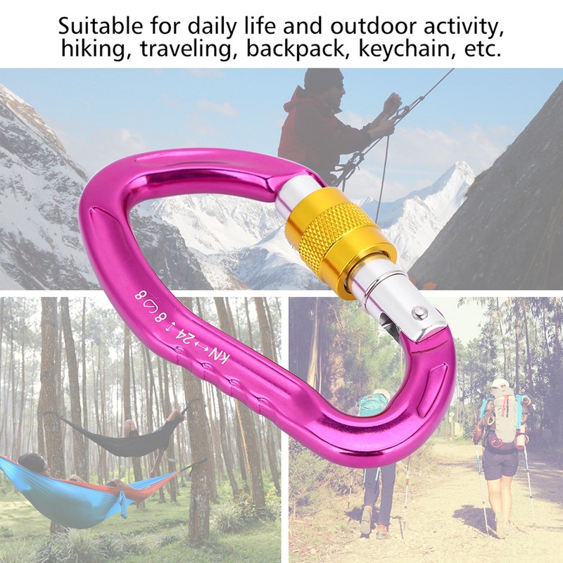 Aluminum Alloy 24KN Carabiner D Buckle Spring Clip Keychain Hook