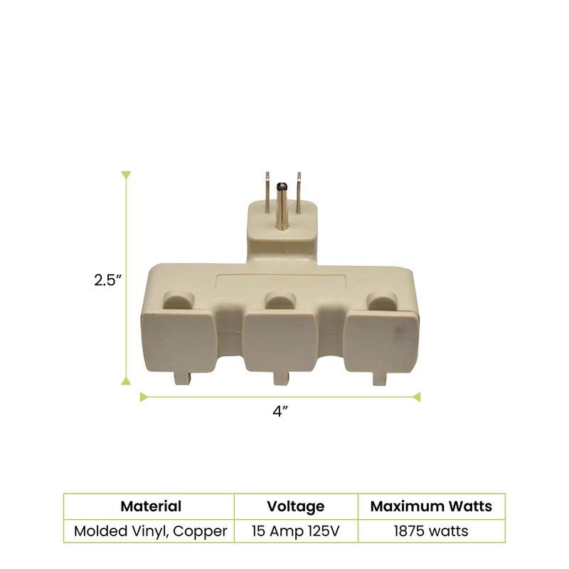 GoGreen Power 3 Outlet Tri Tap Adapter with Covers, Beige