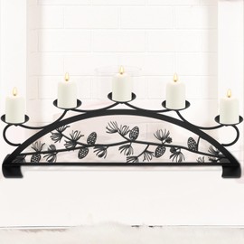 Reallnaive Fireplace Candelabra Fireplace Candle Holder Black Metal Candleholder with 6 Candle Stands Candelabras Centerpieces Mantle Decor for Winter Christmas Wedding Party Decoration