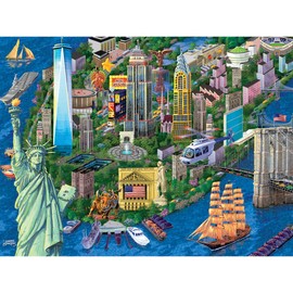 Bits and Pieces – 1000 Piece Jigsaw Puzzle for Adults – New York City View - Statue of Liberty Skyline Jigsaw Puzzle by Artist Joseph Burgess, Completed Puzzle Size: 20" x 27"