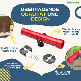 Spielturmking® Fernrohr Kinder schwenkbar Fernglas Henry als Spielturm Zubehör Inkl. Schrauben & Halterungen - Fernglas Kinder ohne Vergrößerung, Piraten Fernrohr, Teleskop, Piratenzubehör (Rot/Grau)