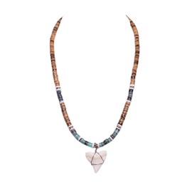 BlueRica Shark Tooth on Tiger Brown Coconut & Green Shell Beads Necklace (18" 3U)