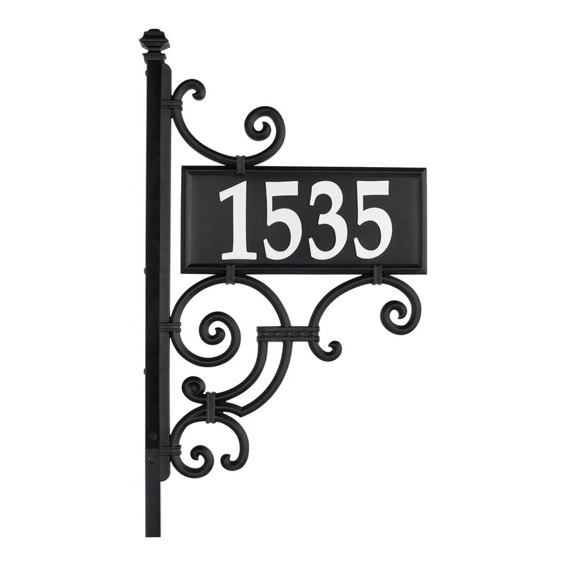 Whitehall™ NIGHTBRIGHT IRONWORK Black and White Post Address Sign, with