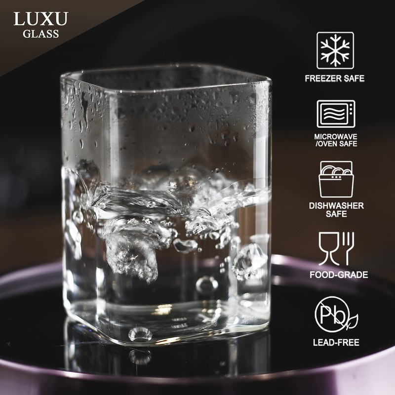 LUXU Drinking Glasses 8 oz,Thin Square Glasses Set of 4,Elegant