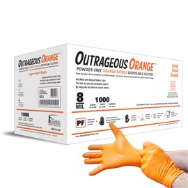 Atlantic Safety Products Outrageous Orange Heavy-Duty Disposable Nitrile Gloves, 8-mil, Latex and Powder Free, Orange, Large, 1000-Ct