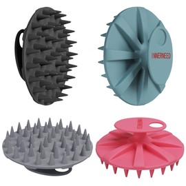 INNERNEED Scalp Massager Shampoo Brush, Wet & Dry Manual Scalp Care Head Scrubber Hair Washing, Soft Silicone Bristles, for Hair Growth, Dandruff Removal, Comfortable for All Hair Types (Pack of 4)
