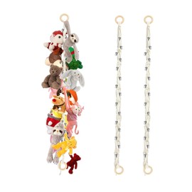 DEANKEJI Cuddly Toy Net for Hanging, 2 Pieces Stuffed Toy Storage with 2 Pieces Wooden Rings and 40 Pieces Clips, 2 m Plush Toy Storage, Storage Cuddly Toys, Photos Toy Storage