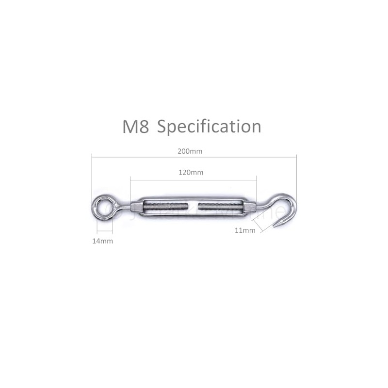 2Pcs 316 Stainless steel turnbuckle rigging screw hook to eye