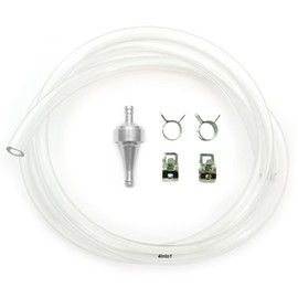 5 Feet 1/4" 6mm Clear Motorcycle Fuel Line Kit With Aluminum Fuel Filter & Clips - Fits Honda Kawasaki Suzuki Yamaha