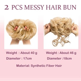 2PCS Messy Bun Hair Piece Tousled Updo Elastic Hair Bun Hair Piece for Women Synthetic Messy Hair Bun Donut Accessories (MIx Blonde)
