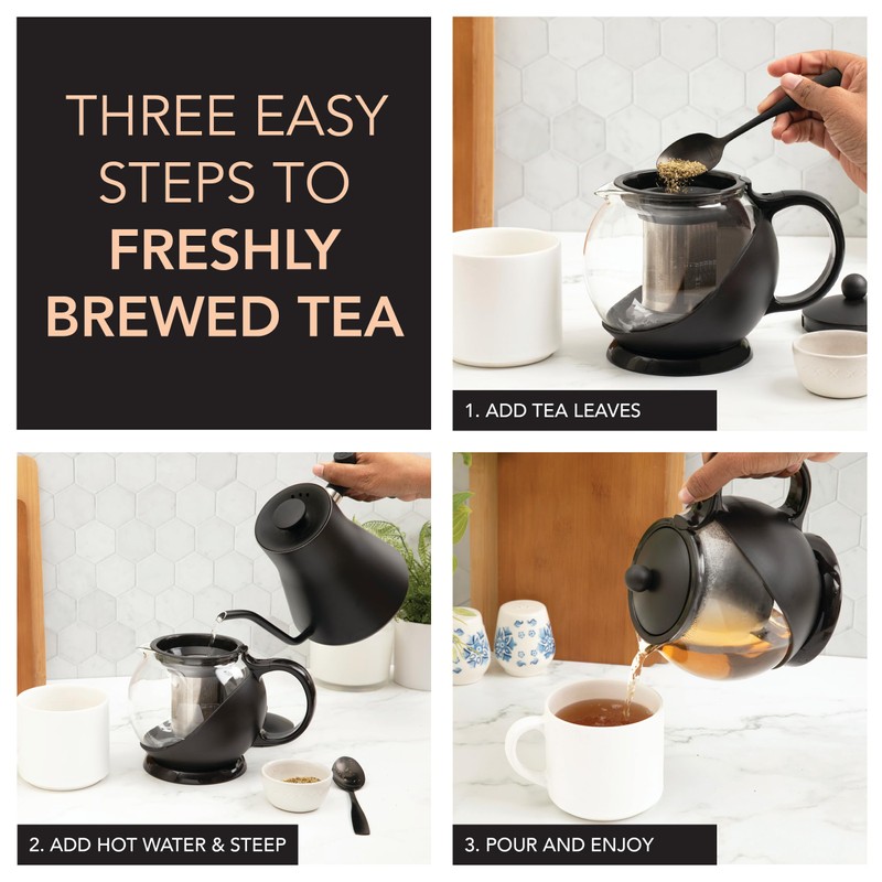 Farberware Glass Teapot, Loose Leaf Tea Infuser, 18/8 Stainless Steel