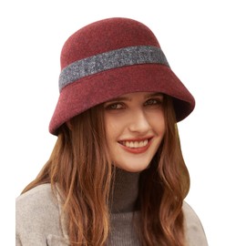 Adigaber Women's Hats Melon Hat Wool Hat Felt Hat Fedora Hats Church Hats Fishing Hat Derby Autumn Winter Warm, red