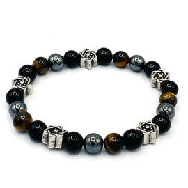 Jewish Bracelet for Women & Men - Abraham 8mm Onyx, Hematite, Tiger Eye, & Star of David Bracelet for Men -7.5cm Black Onyx Bracelet Men & Women for Judaica Gifts & More - Judaic Gems Jewish Jewelry
