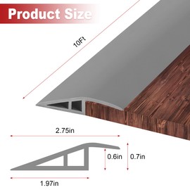 10Ft Carpet Floor Transition Strip, Self Adhesive Floor Edging Trim Strip, PVC Threshold Cover for Doorway, Floor Divider Strip Suitable for Threshold Transitions with a Height Less Than 15 mm - Gray