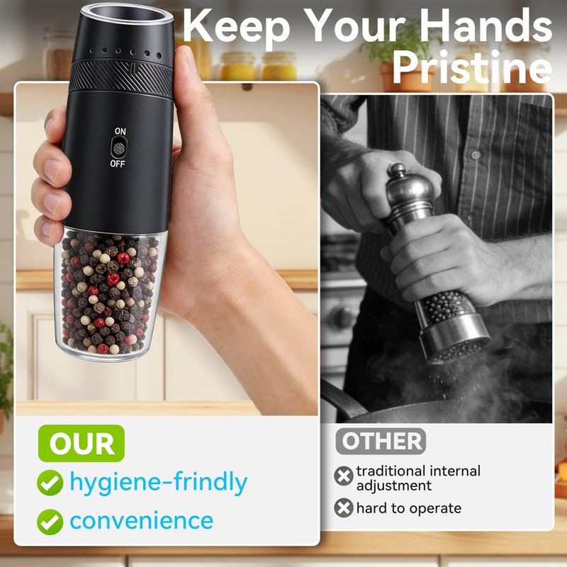 Rechargeable Salt and Pepper Grinder Set, Gravity Electric Salt and