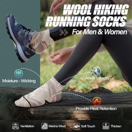 ANTSANG Merino Wool Ankle Hiking Running Socks Compression Thick Cushion Breathable No Show Socks for Men Women 6 Pairs(Brown Series,M)