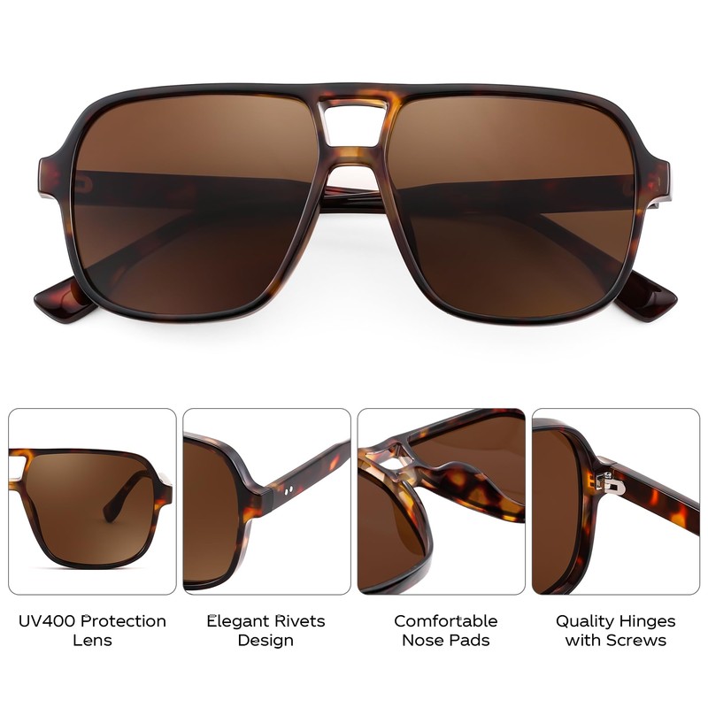 FEISEDY Retro Square Aviator Sunglasses Women Men 70s Vintage Trendy