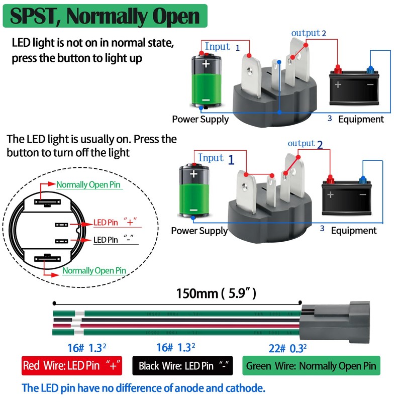 15Amp 16mm Latching Push Button Switch 5/8" Waterproof IP67 110V