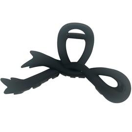 Ribbon Hair Clip, Hair Accessory, Korean, Secure Fastening, Large, Metallic Ribbon, Simple, Half Hair Clip, Women's, Adult, Hair Clip, Easy to Clip, Stylish, Cute (Matte Black)