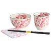 Ceramic Indigo Hana Smile Rice Bowl Teacup Handkerchief Gift Set