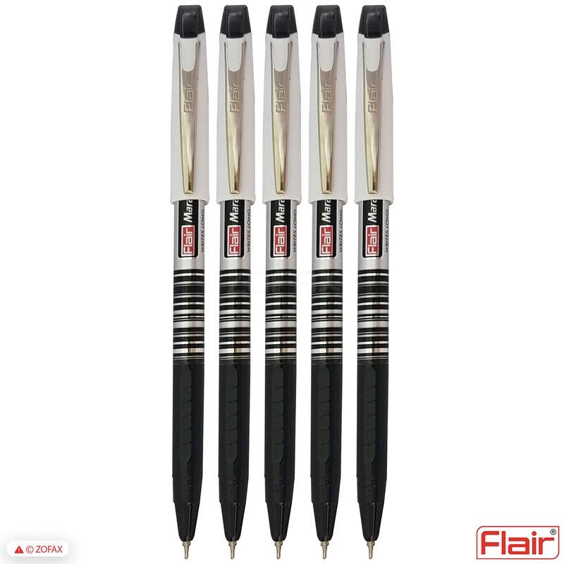 FLAIR Marathon 5 x 0.7mm BLACK Ballpoint Pens Smooth Longer