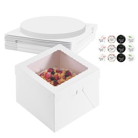 PFAMKEER 16pcs 8x8x8 Inches Cake Boxes,8pcs White Bakery Boxes with Window and 8pcs Boards,Cajas storage for 8 inch Cake box, Disposable Pie Box, Father's Day,Wedding, Birthday, Party