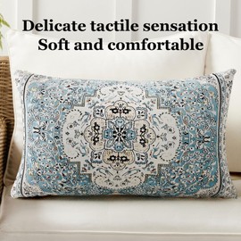 SZXYCZL Boho Throw Pillow Covers 12X20 Inch Set of 2,Bohemia Carpet Pattern Soft Pillowcases Decorative Sofa Living Room Bed Outdoor Pillow Case for Cushion Cover-Light Blue