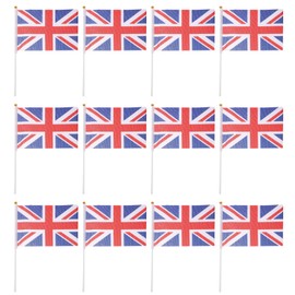Toyvian Union Jack Small Flags: 50pcs Hand Waving Flags, Polyester Mini Britain Flags, Red White Blue Uk Flag for Festivals, 8” X 6” Flag with 12” Stick