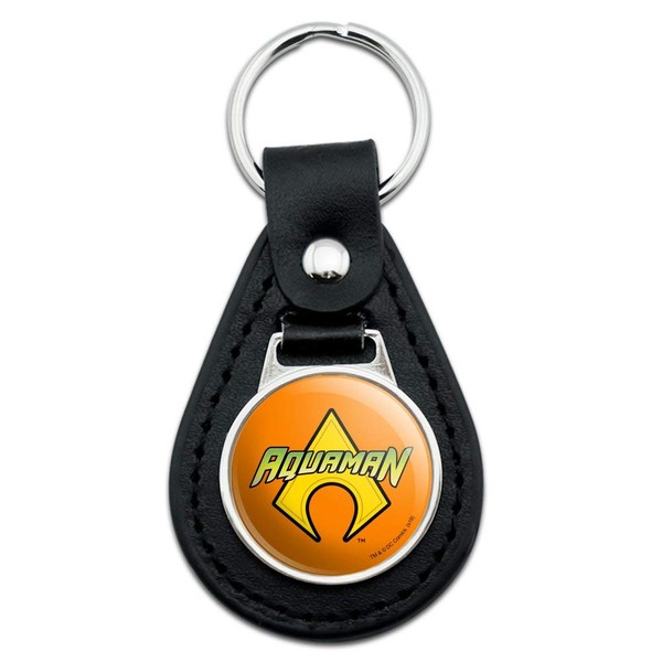 GRAPHICS & MORE Black Leather Aquaman Logo Keychain