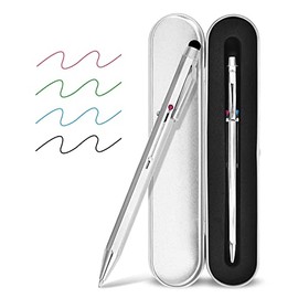 SMTTW 5-in-1 Stylus Pen&Multicolor Retractable Pen in One-Tablet Pen-Multifunction Pen with Metal Gift Box-Black Blue Red Green Ballpoint Pen with Universal Stylus Pens for Touch Screens (Silver)