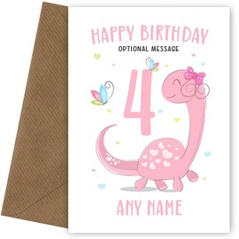 Roar-Some 4th Birthday Card for Girls: Cute Pink Dinosaur Card - Memorable Keepsake for Your Daughter, Granddaughter, or Niece!, 4th Birthday, Pink