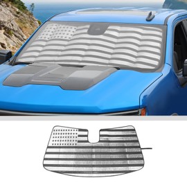 JWWY Windshield Sunshade Heat Shield UV Protection Shade Sun Visor Blocker Foldable Windshield Sunshade Cover Fit for 2019-2024+Chevy Silverado GMC Sierra Accessories Silver 6PCS US Flag