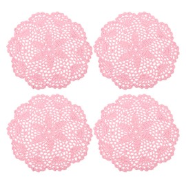 sourcing map Crochet Doilies, 4Pcs 8 Inch - Handmade Crochet Cotton Coaster, Round Lace Placemats with Floral Patterns for Wedding Party Decoration (Pink)