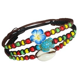 LAVIP Anklet or Bracelet Shell Turtle Hawaiian Plumeria Flower Hemp Bracelet Ankle Rasta plaided hippie Ankle bracelet Hawaiian Sea Turtle Ankle Bracelet (Brown)