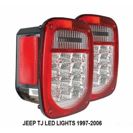 GCD Fits Jeep TJ CJ YJ Replacement LED Tail Lights Clear Lens with Incandescent Backups Super Bright