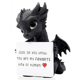 Aura Mojo Dragon Figurine - Fantasy Decor Statue with Customizable Sticker, Emotional Support Gift for Bookshelf & Desk Décor, Birthday Gifts for Women/Men/Friends (Black)