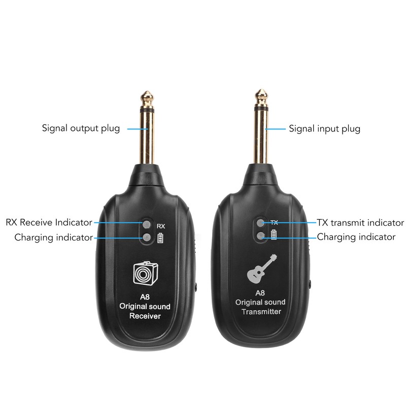 Wireless Guitar System 20Hz to 20KHz UHF Rechargeable Guitar Transmitter