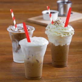 Baderke 50 Set 15oz Plastic Parfait Cups with Red Plastic Soda Spoons and Paper Straws Disposable Root Beer Float Cups Clear Milkshake Mugs for Ice Cream Sundae Yogurt Party Drinks