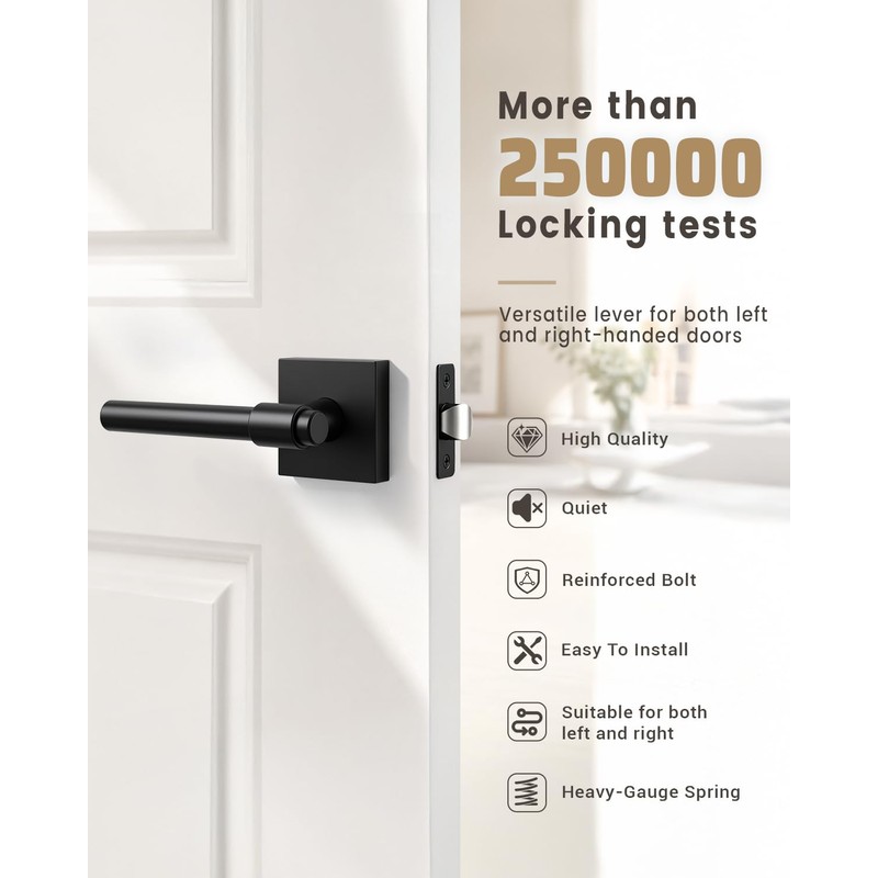 Black Interior Door Handle 4 Pack, Heavy Duty Closet Door