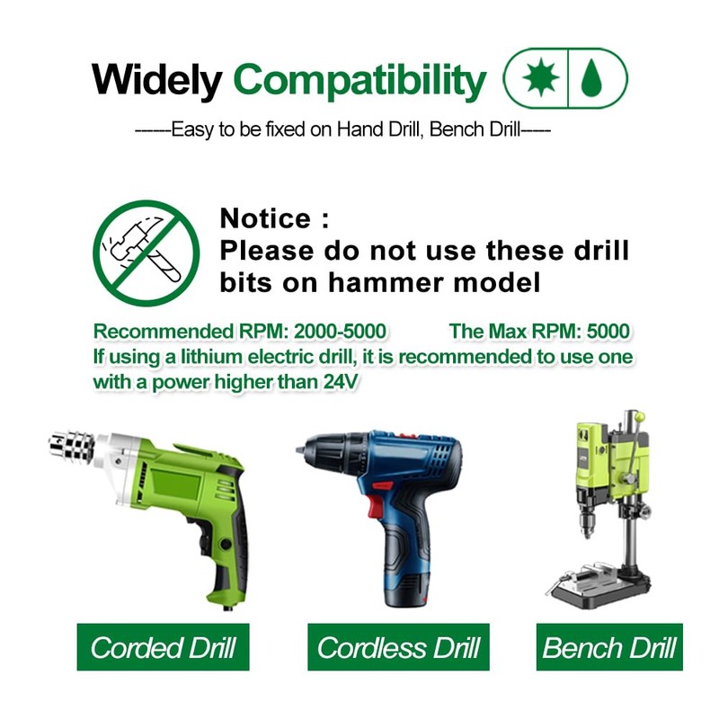 KURSTOL Skewed Head Eccentric Drill Bit - 10pcs 6/6/8/10/12mm Masonry