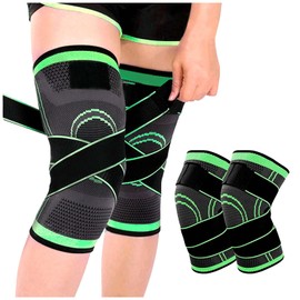 AYNKH Knee Support Brace 2 Pack Adjustable for Men Women Arthritis ACL and Meniscus Tear Sports Running (Green Large)